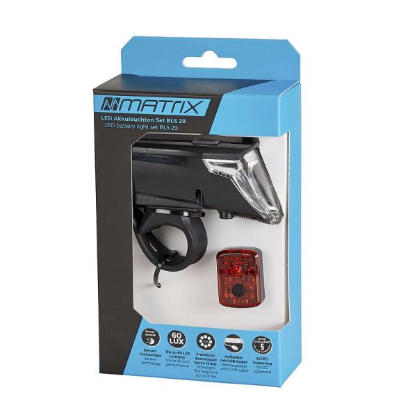 MATRIX LED Akkuleuchten Set 60 LUX BLS 29  mit Helligkeitssensor schwarz