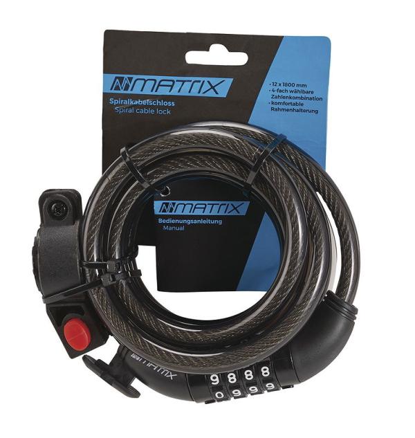 MATRIX Zahlen-Spiralkabelschloss SPZ 1800 12 mm schwarz 180 cm EVP