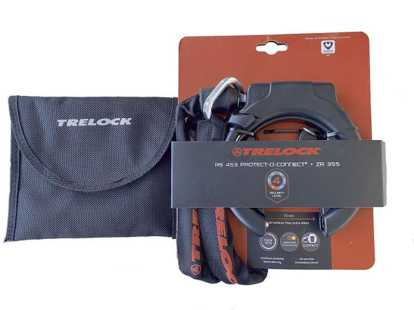 TRELOCK Rahmenschloss Set RS 453 P-O-C AZ - Balloon inkl. Kette ZR 355 (100 cm) und Tasche 72 mm schwa