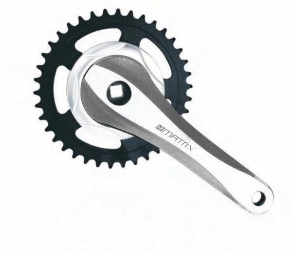 MATRIX Kettenradgarnitur Alu 4-kant für City Rad 38 Zähne schwarz/silber polish 170 mm  Montageverp